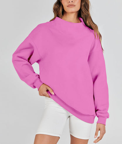 Women's Slit Mock Neck Oversized Sweatshirt (Buy 2 Free Shipping)