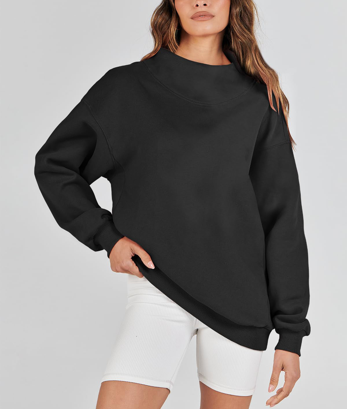 Women's Slit Mock Neck Oversized Sweatshirt (Buy 2 Free Shipping)