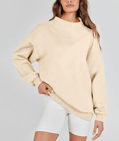 Women's Slit Mock Neck Oversized Sweatshirt (Buy 2 Free Shipping)