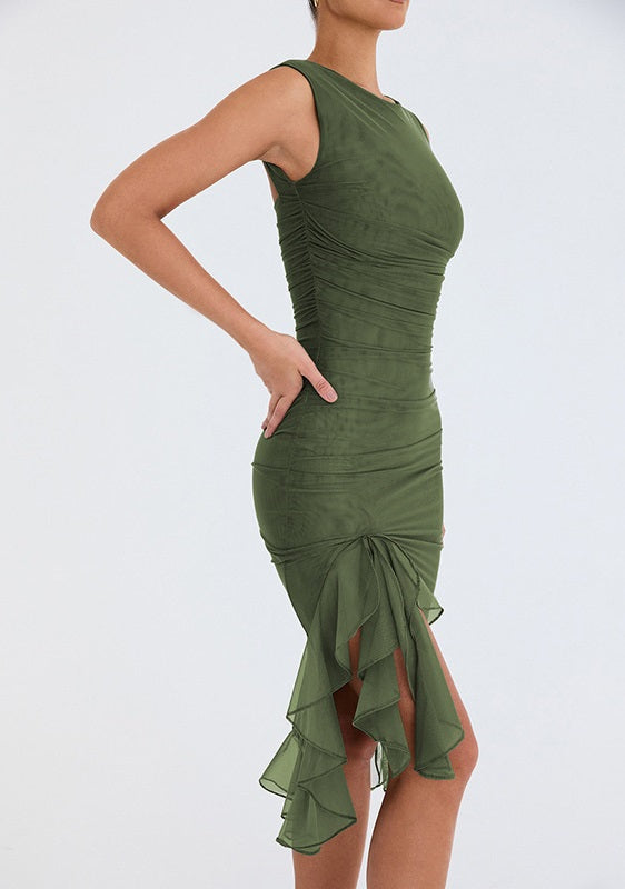 Sleeveless Ruffle Midi Dress (Buy 2 Free Shipping)