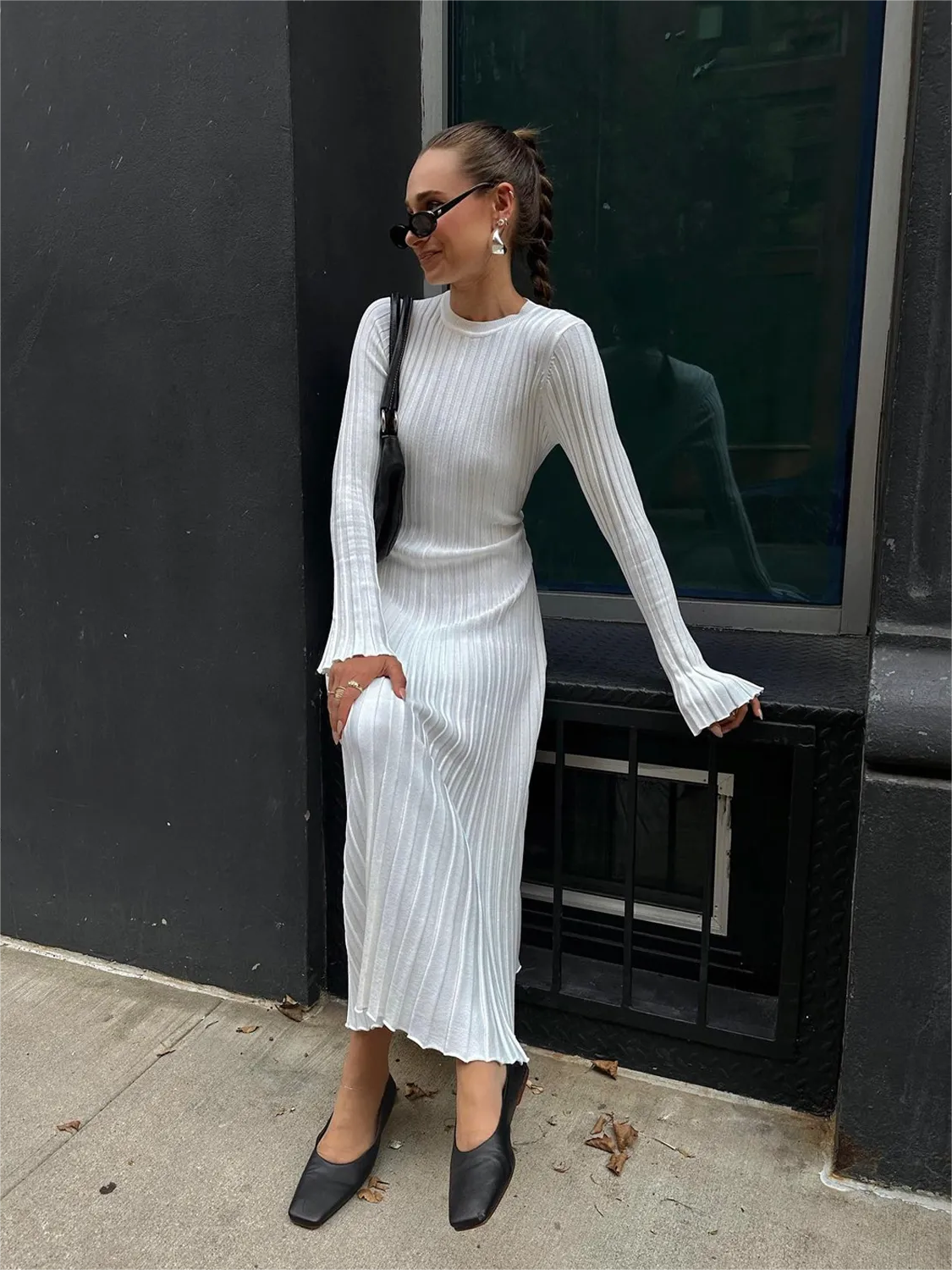 2024 Fall New Sleeved Knit Midi Dress (Buy 2 Free Shipping)