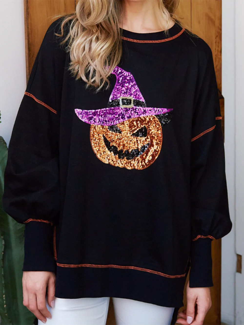 Women's Sequin Pumpkin Wizard Halloween Sweatshirt (Buy 2 Free Shipping)