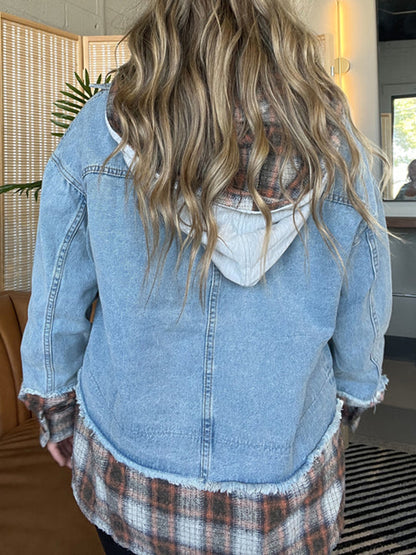 Plaid Hooded Denim Jacket (Buy 2 Free Shipping)