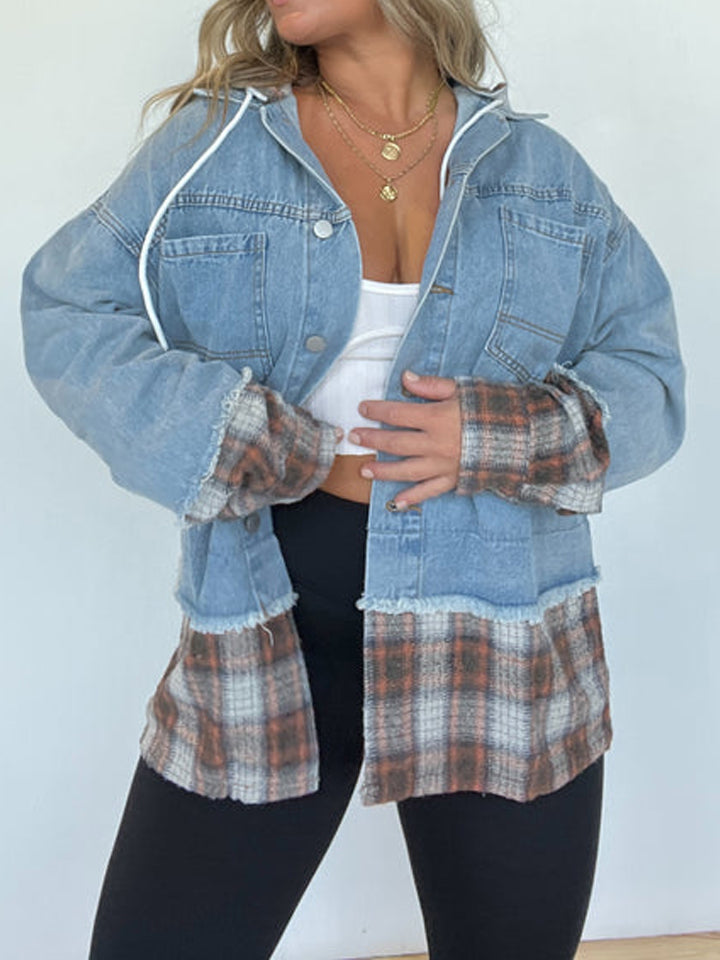 Plaid Hooded Denim Jacket (Buy 2 Free Shipping)