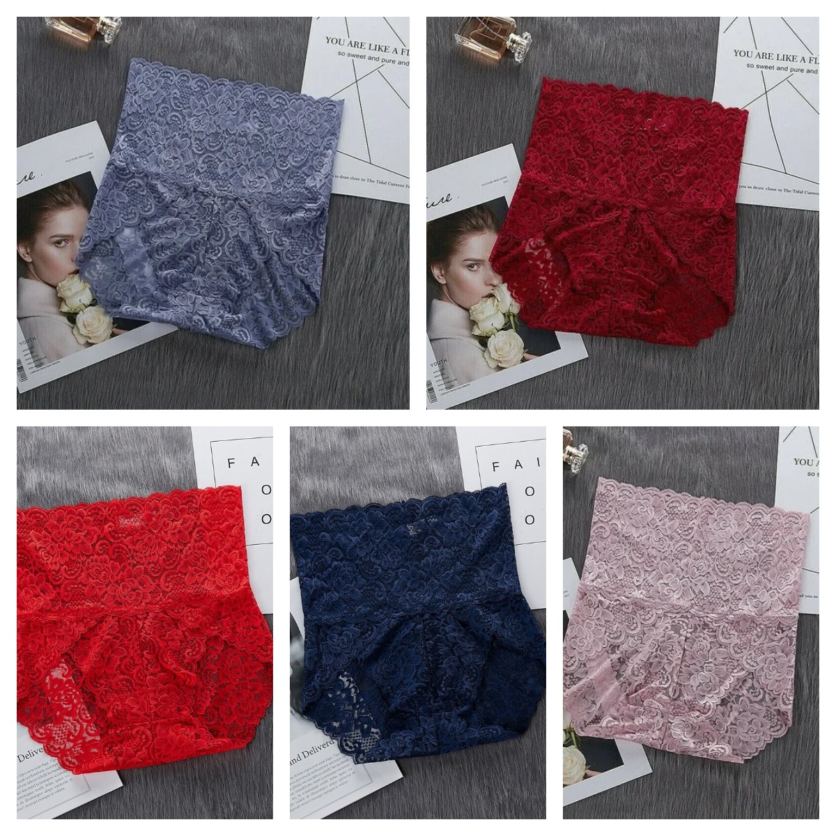 🔥5 Pairs Set Only ＄21.99- Sexy High Waist Pretty Lace Panties