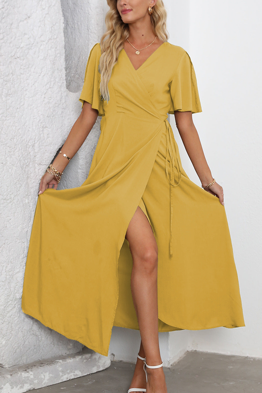 V Neck Slit Maxi Dress