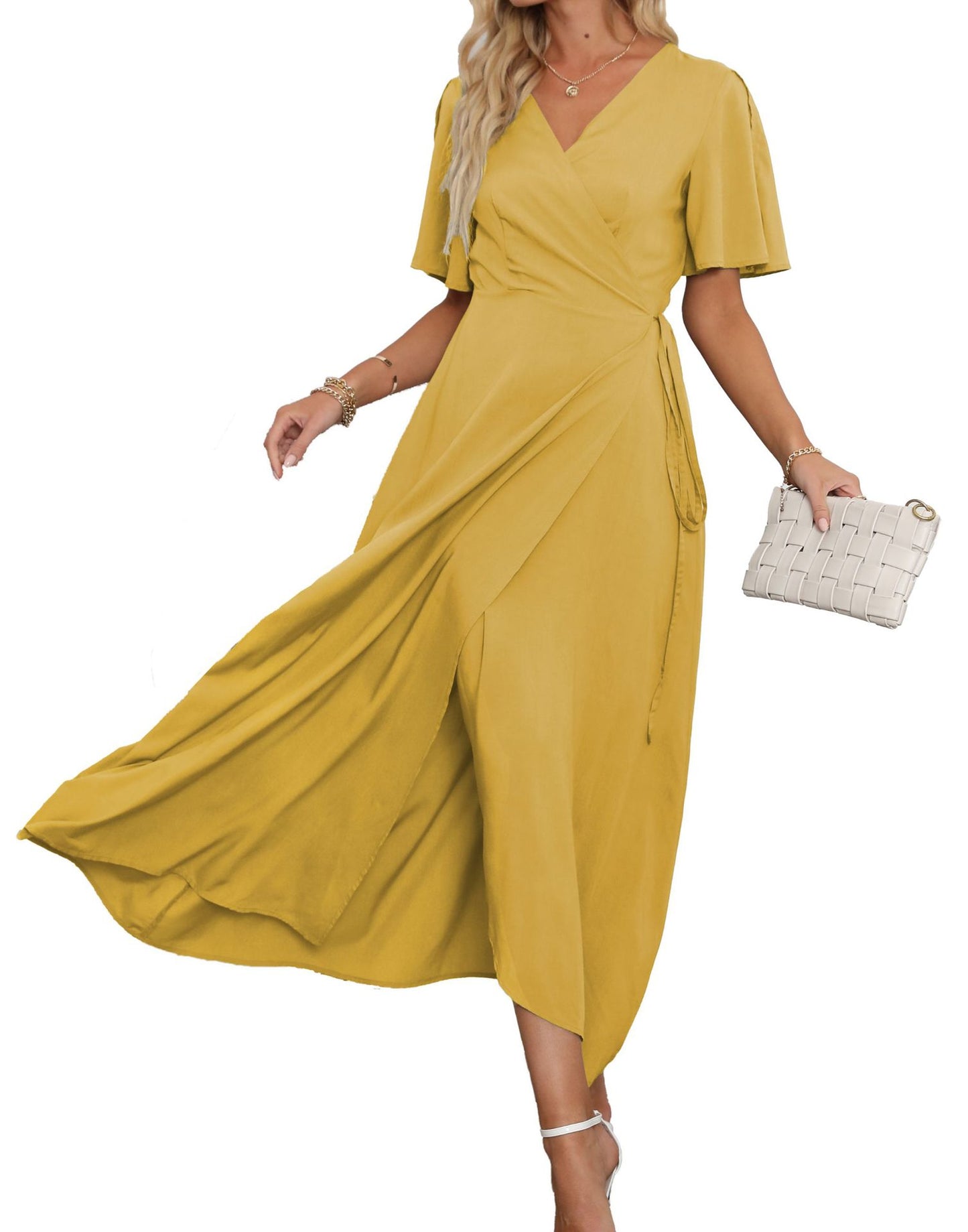 V Neck Slit Maxi Dress