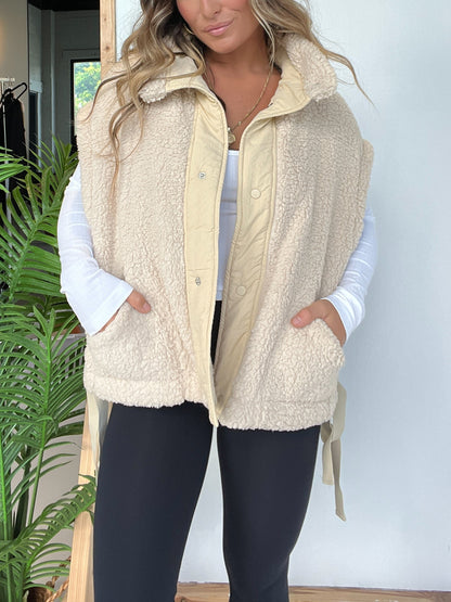 Women's Button Paneled Teddy Fleece Vest Jacket (Buy 2 Free Shipping)