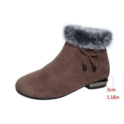 Women's Chunky Heel Short Casual Side Zipper Plush Lined Boots