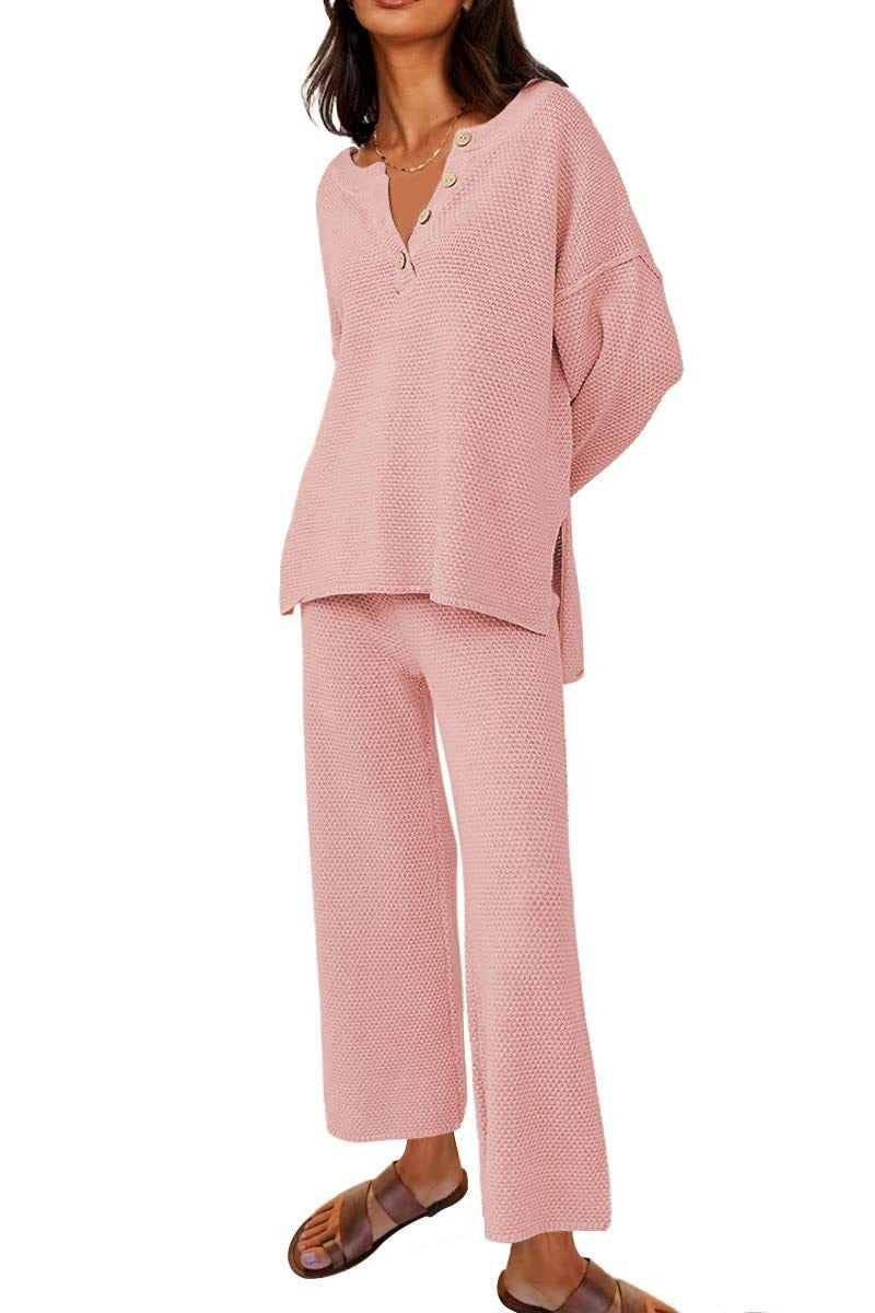 Button Knit Sweater 2-Piece Loungewear Set (Buy 2 Free Shipping)