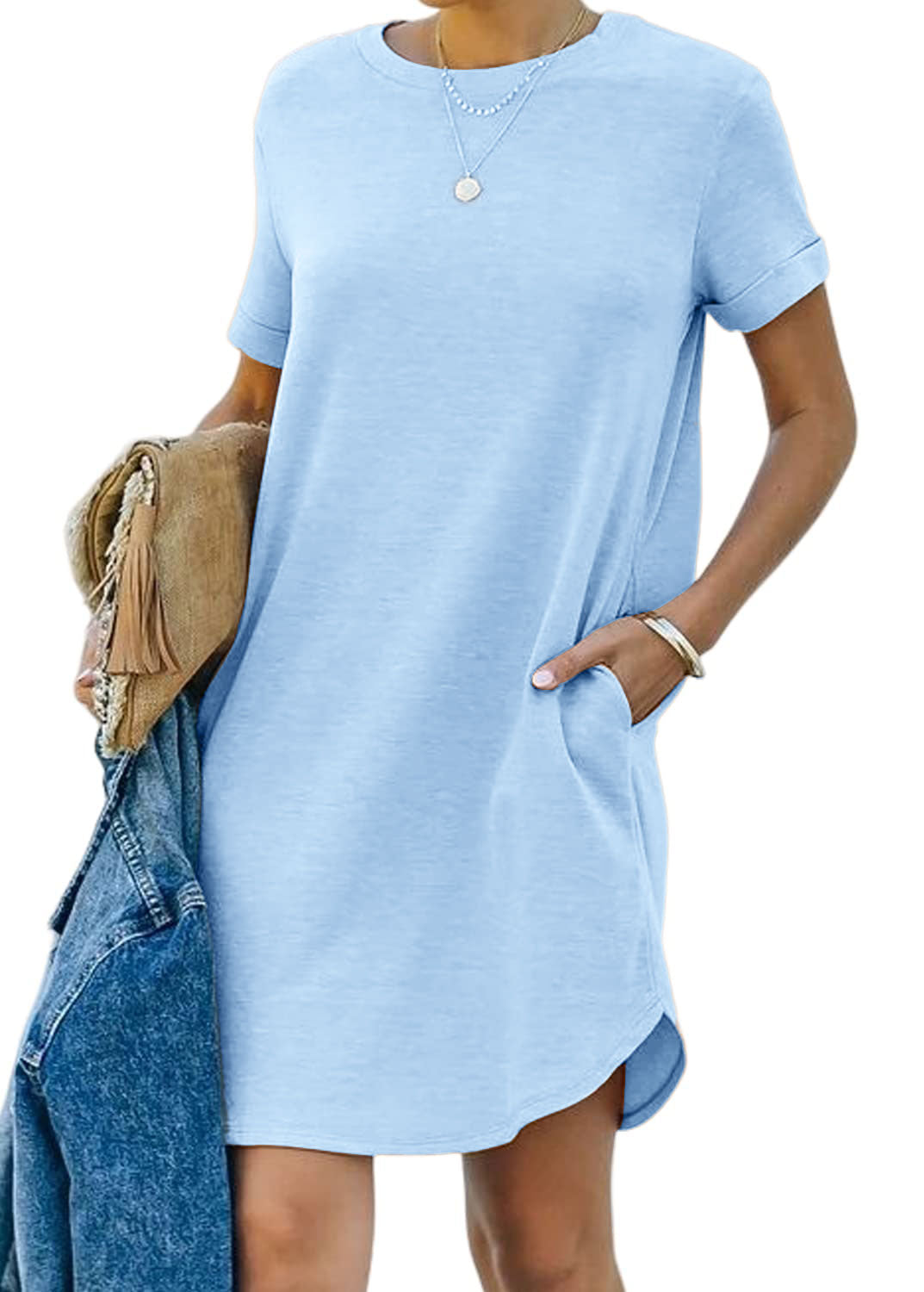 Women's Casual Short Sleeve T-shirt Dress with Pocket (Buy 2 Free Shipping)