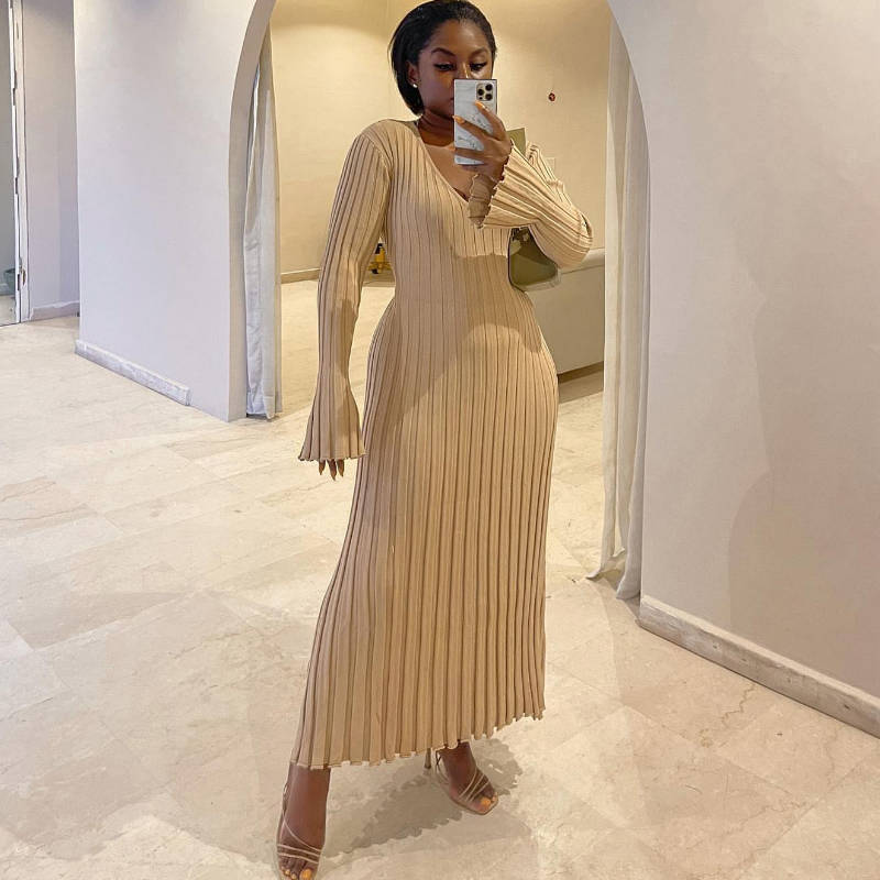 2024 Fall New Sleeved Knit Midi Dress (Buy 2 Free Shipping)