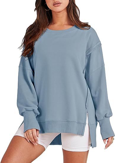 Women's Crew Neck Side Slit Oversized Sweatshirt (Buy 2 Free Shipping)