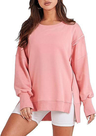 Women's Crew Neck Side Slit Oversized Sweatshirt (Buy 2 Free Shipping)