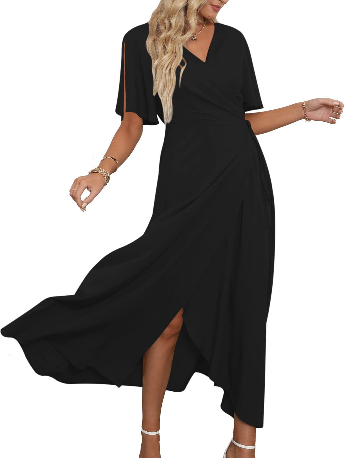 V Neck Slit Maxi Dress