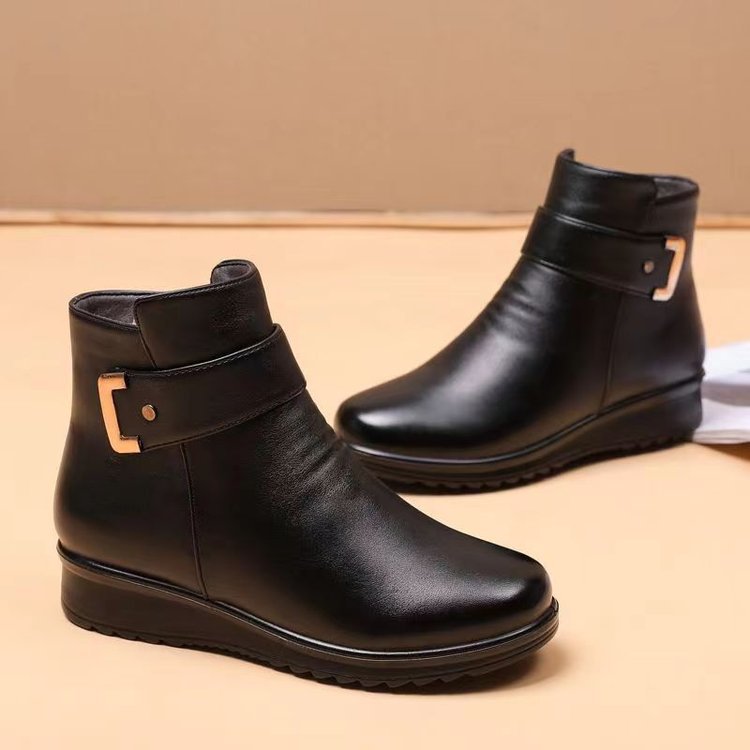 🔥Last Day Promotion 50% OFF - Women's Metal Buckle Genuine Leather Wool Orthopedic Boots