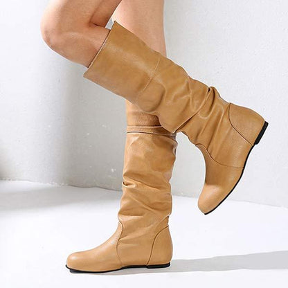 Women'S Autumn And Winter High-Top Flat Pleated Boots