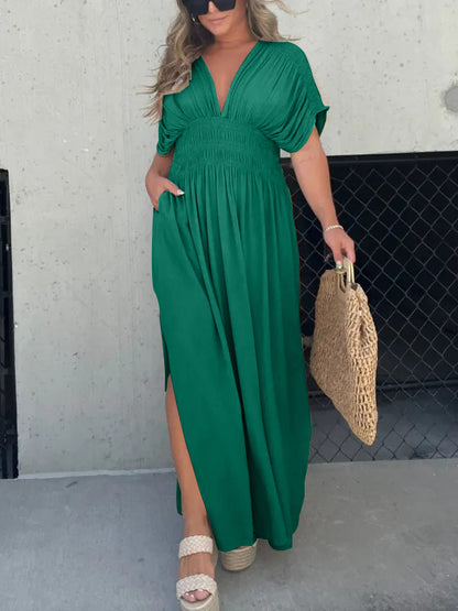 New Slit V-Neck Effortless Maxi Long Dress (Buy 2 Free Shipping)