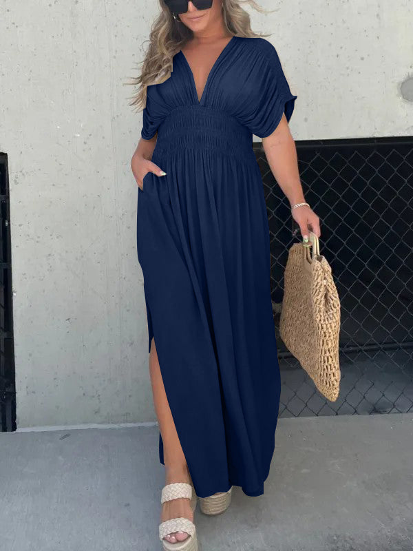 New Slit V-Neck Effortless Maxi Long Dress (Buy 2 Free Shipping)