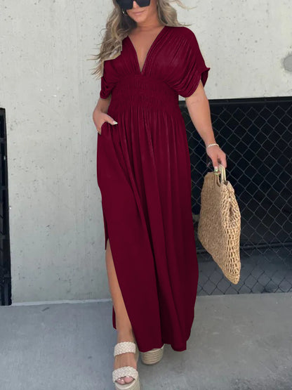 New Slit V-Neck Effortless Maxi Long Dress (Buy 2 Free Shipping)