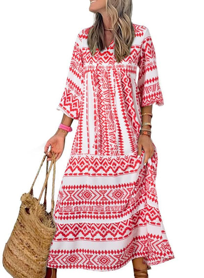 Women's Puff Sleeve Floral Boho Maxi Dress (Buy 2 Free Shipping)