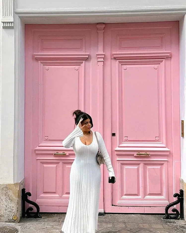 2024 Fall New Sleeved Knit Midi Dress (Buy 2 Free Shipping)