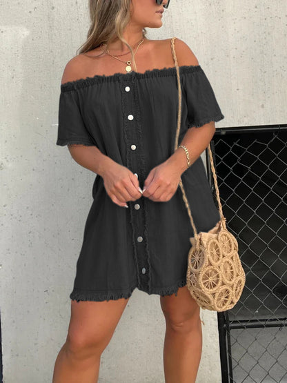 Short Sleeve Casual Denim Dress (Buy 2 Free Shipping)