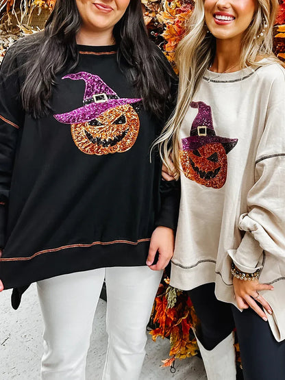 Women's Sequin Pumpkin Wizard Halloween Sweatshirt (Buy 2 Free Shipping)