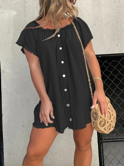 Short Sleeve Casual Denim Dress (Buy 2 Free Shipping)