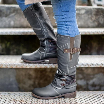 Women's Vintage Leather Zipper High Snow Boots