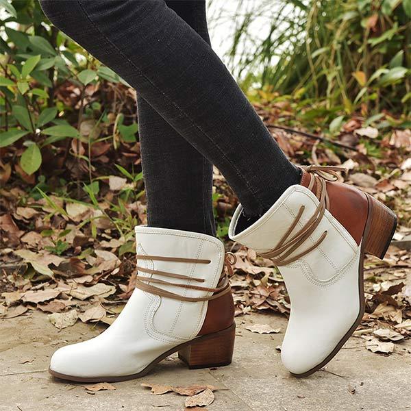 Women'S Vintage Lace Up Chunky Heel Booties