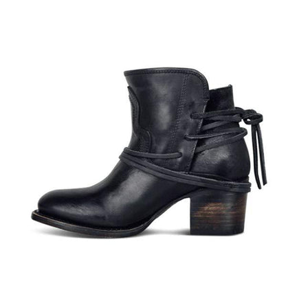 Women'S Vintage Lace Up Chunky Heel Booties