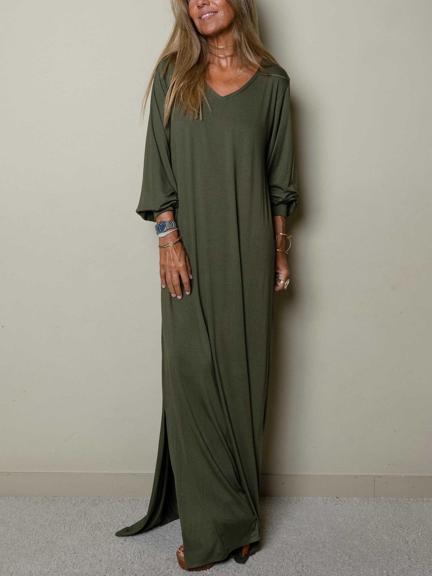 Women Casual V-neck Maxi Dress