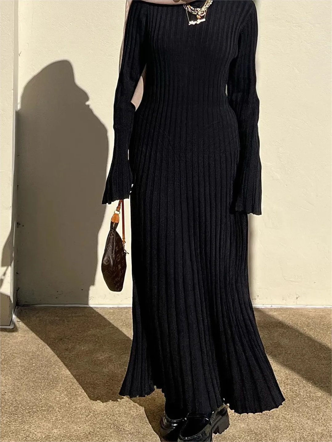 2024 Fall New Sleeved Knit Midi Dress (Buy 2 Free Shipping)