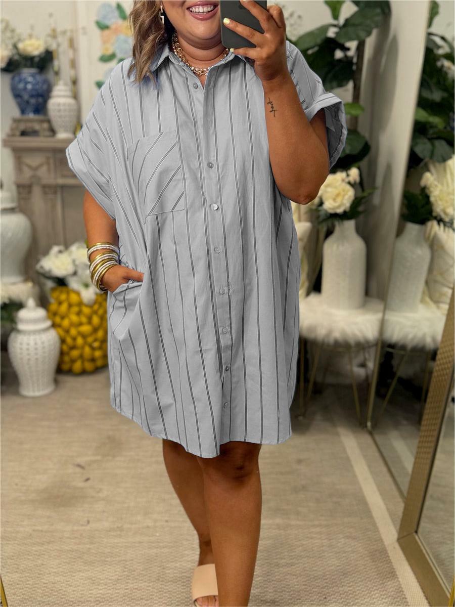 Women's Button Down Striped Shirt Dress (Buy 2 Free Shipping)