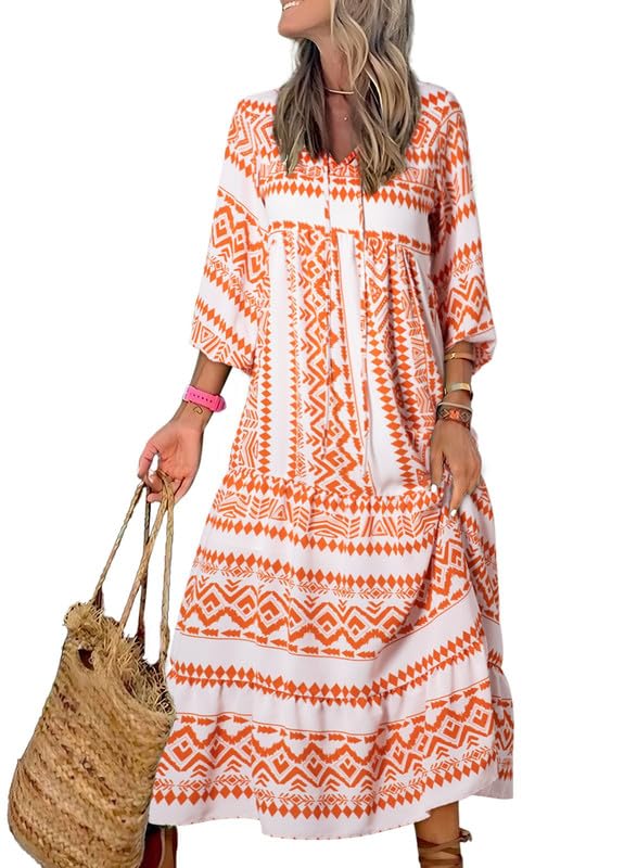 Women's Puff Sleeve Floral Boho Maxi Dress (Buy 2 Free Shipping)