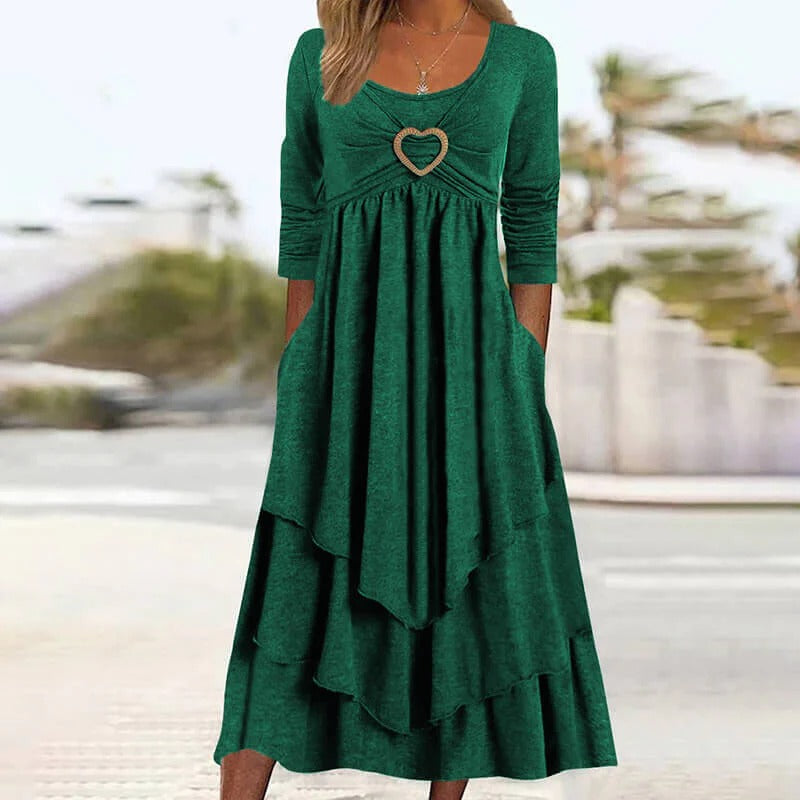 Plain Regular Fit Crew Neck Long Sleeve Casual Midi Dress