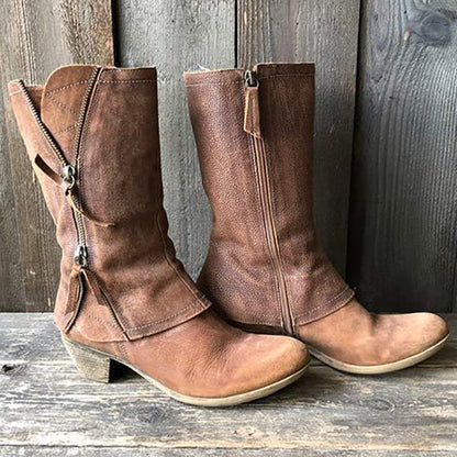 Women'S Medium Chunky Heel Side Zip Leather Boots