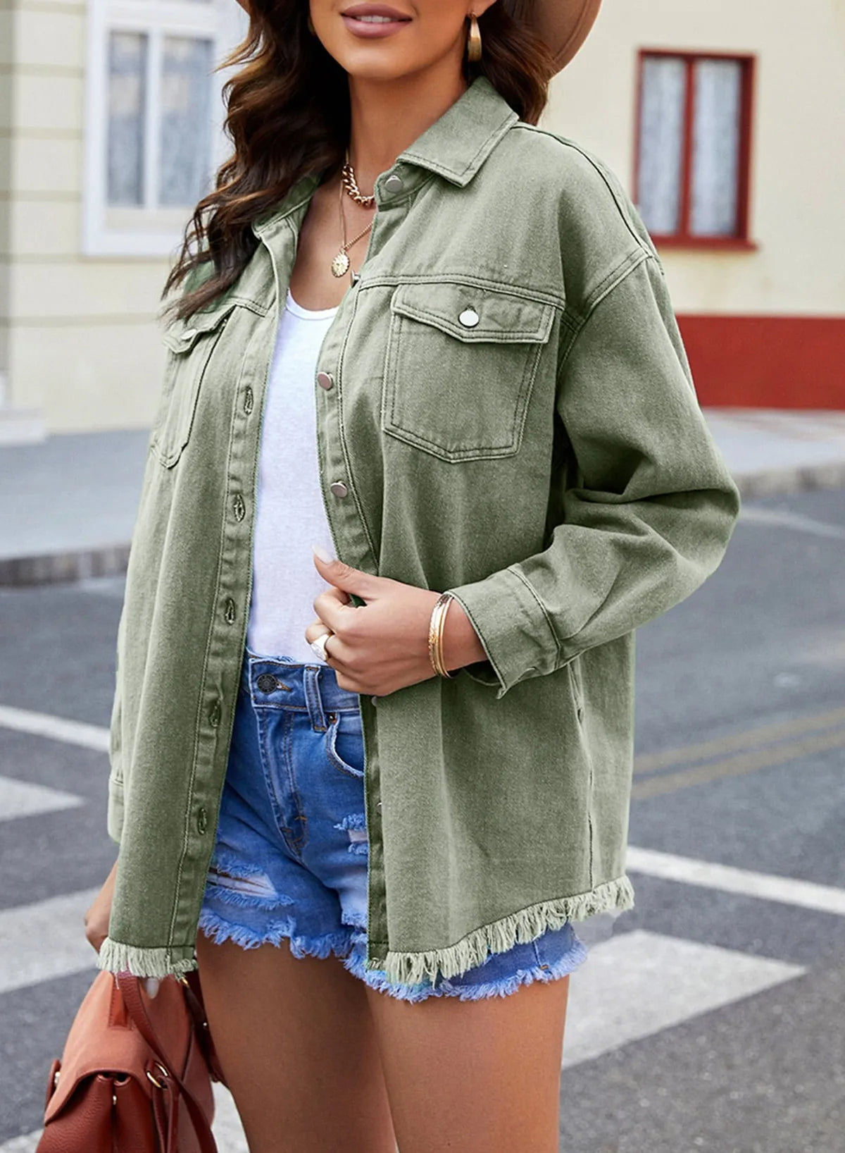 Women's Button Down Raw Edge Denim Jacket (Buy 2 Free Shipping)