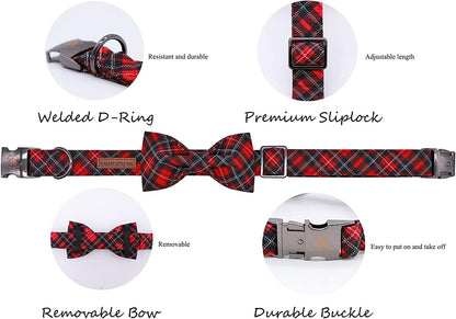 Red+Black Plaid Dog Bow Tie & Collar Set