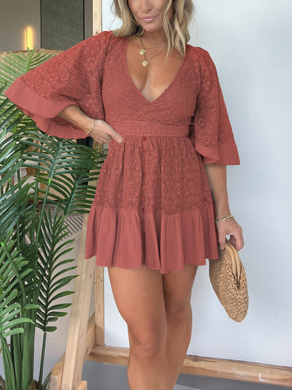 Women's Lace Crochet Romper Dress with Built-in Shorts (Buy 2 Free Shipping)