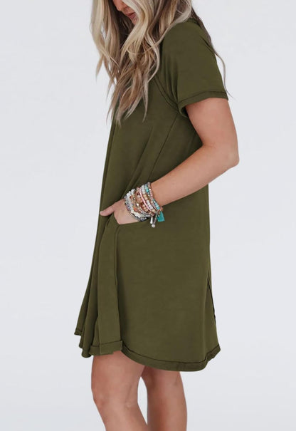 Women’s Short Sleeve Soft T Shirt Dress With Pockets (Buy 2 Free Shipping)