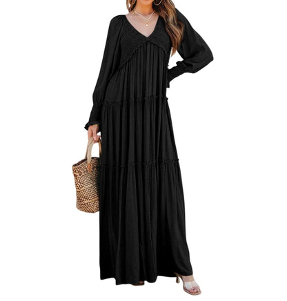 Women's Long Sleeve V Neck Boho Flowy Maxi Dresses (Buy 2 Free Shipping)