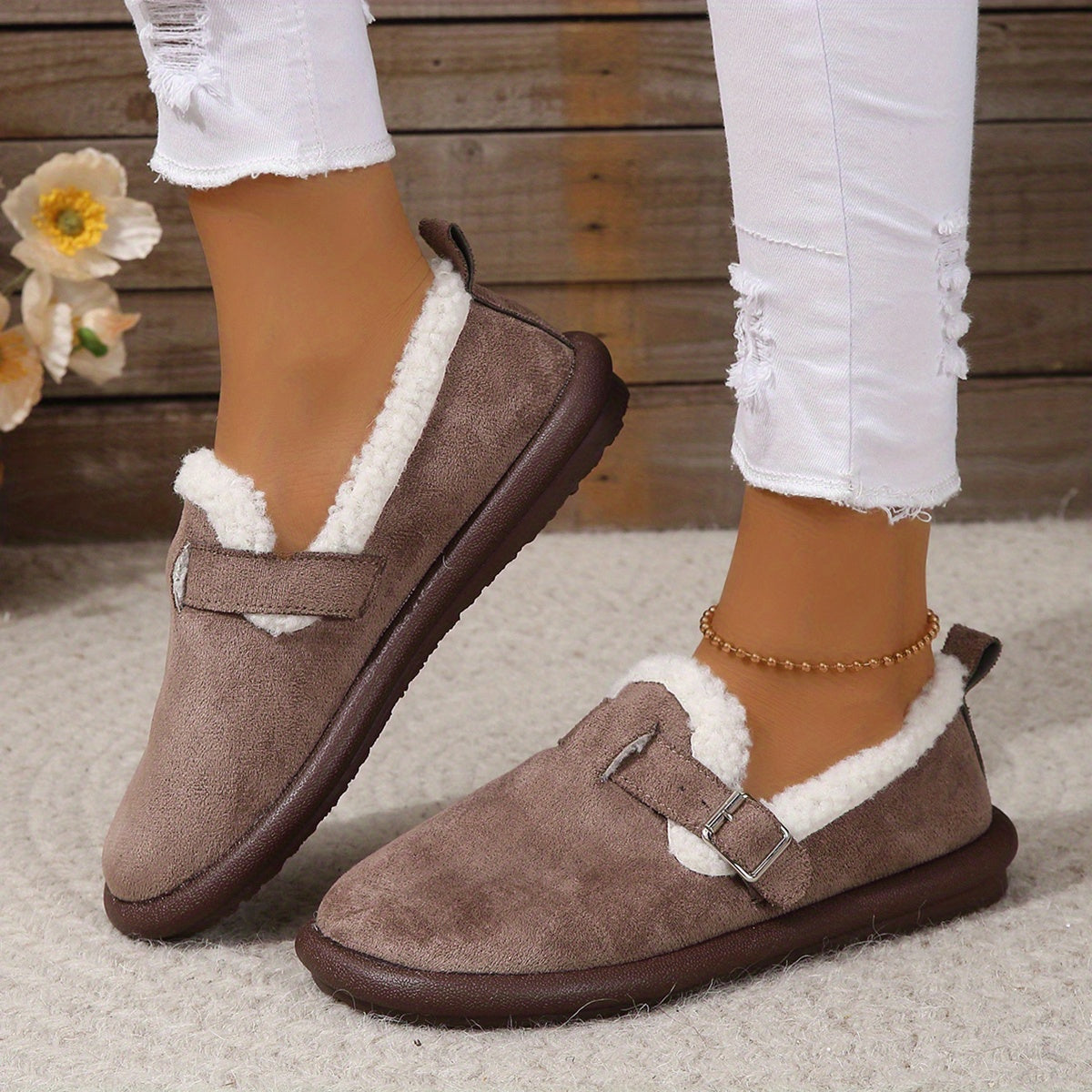 🔥Black Friday 50% OFF - Women's Plush Round Toe Slip-On Orthopedic Shoes