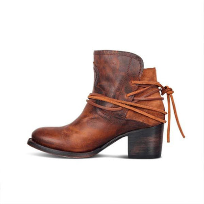 Women'S Vintage Lace Up Chunky Heel Booties