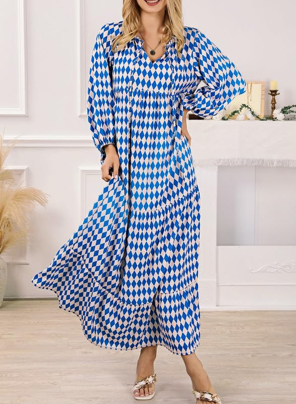 Women's Puff Sleeve Smocked Ruffle Boho Maxi Dress (Buy 2 Free Shipping)