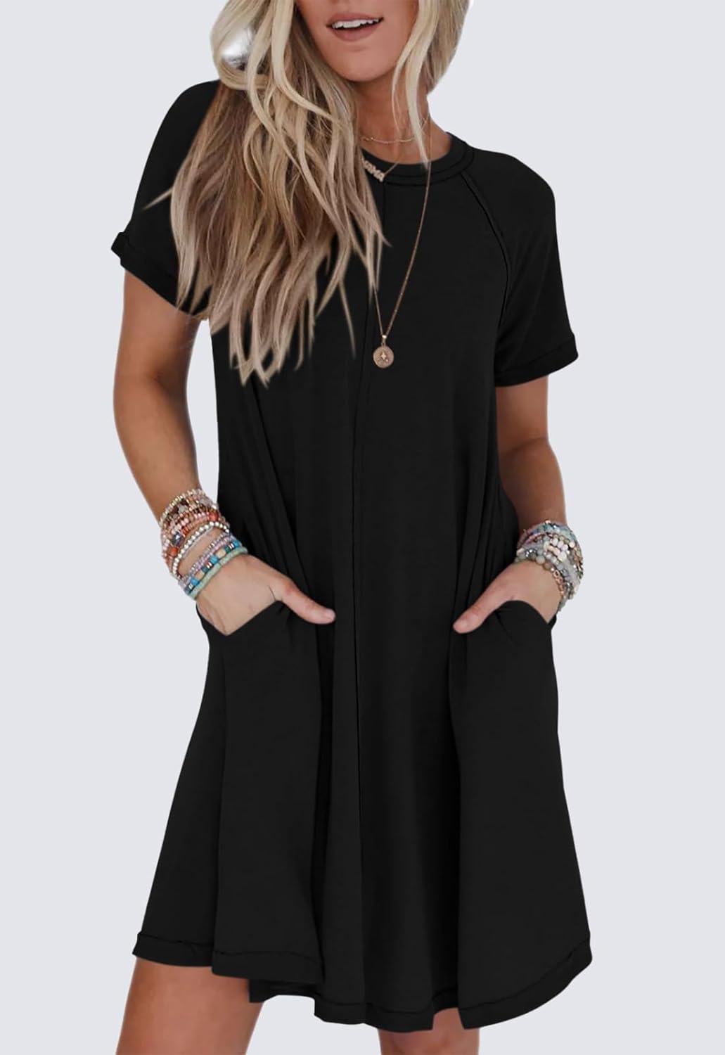 Women’s Short Sleeve Soft T Shirt Dress With Pockets (Buy 2 Free Shipping)