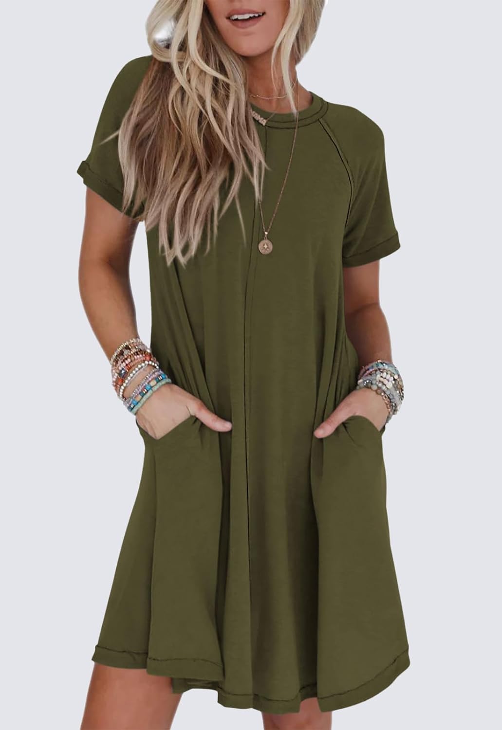 Women’s Short Sleeve Soft T Shirt Dress With Pockets (Buy 2 Free Shipping)