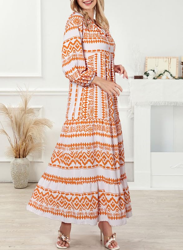 Women's Puff Sleeve Smocked Ruffle Boho Maxi Dress (Buy 2 Free Shipping)