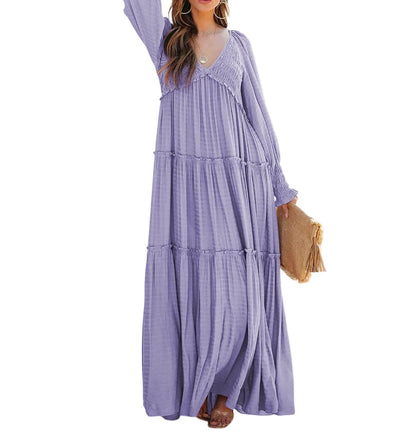 Women's Long Sleeve V Neck Boho Flowy Maxi Dresses (Buy 2 Free Shipping)